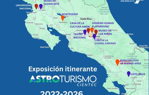  Mapa de los sitios de exposición de la muestra de Astroturismo en Costa Rica 