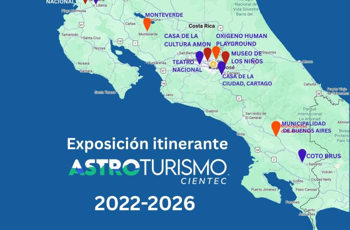  Mapa de los sitios de exposición de la muestra de Astroturismo en Costa Rica 